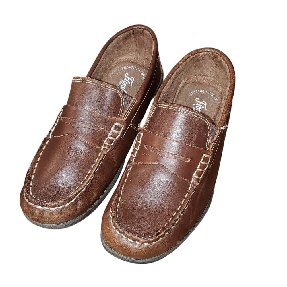 Florsheim Kids Penny Loafers Saddle Brown Leather Slip On Memory Foam Size 3